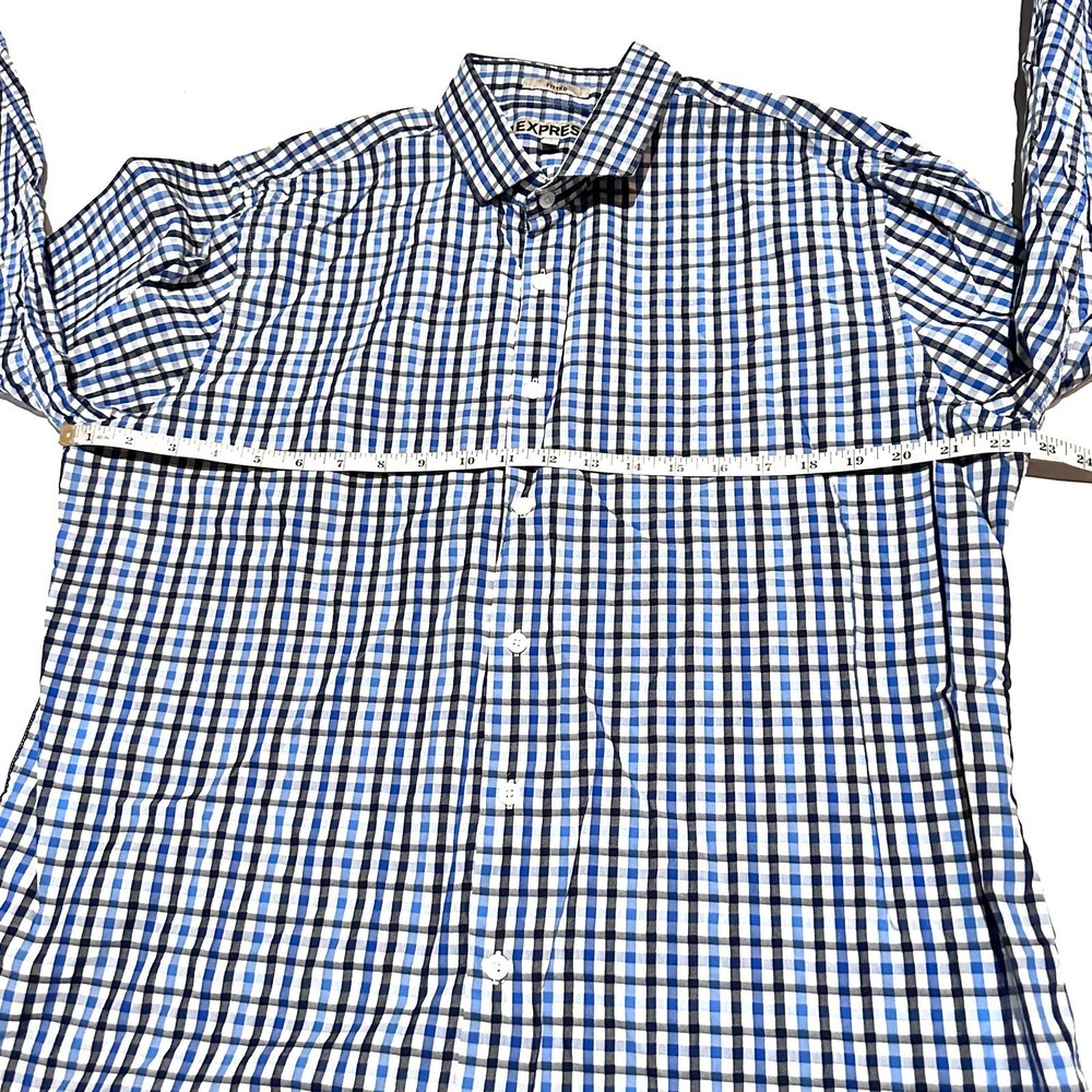 Express Fitted Button Front Blue And White Plaid … - image 4